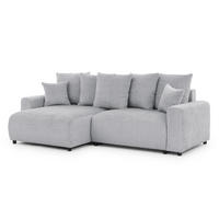 ECKSOFA Calma mit Schlaffunktion und Bettkasten im Bumpy-Design aus weichem Hellgrau Chenille-Stoff - Ottomane links - Beige/Hellgrau, Holz/Kunststoff (140/239cm) - S-Style Möbel