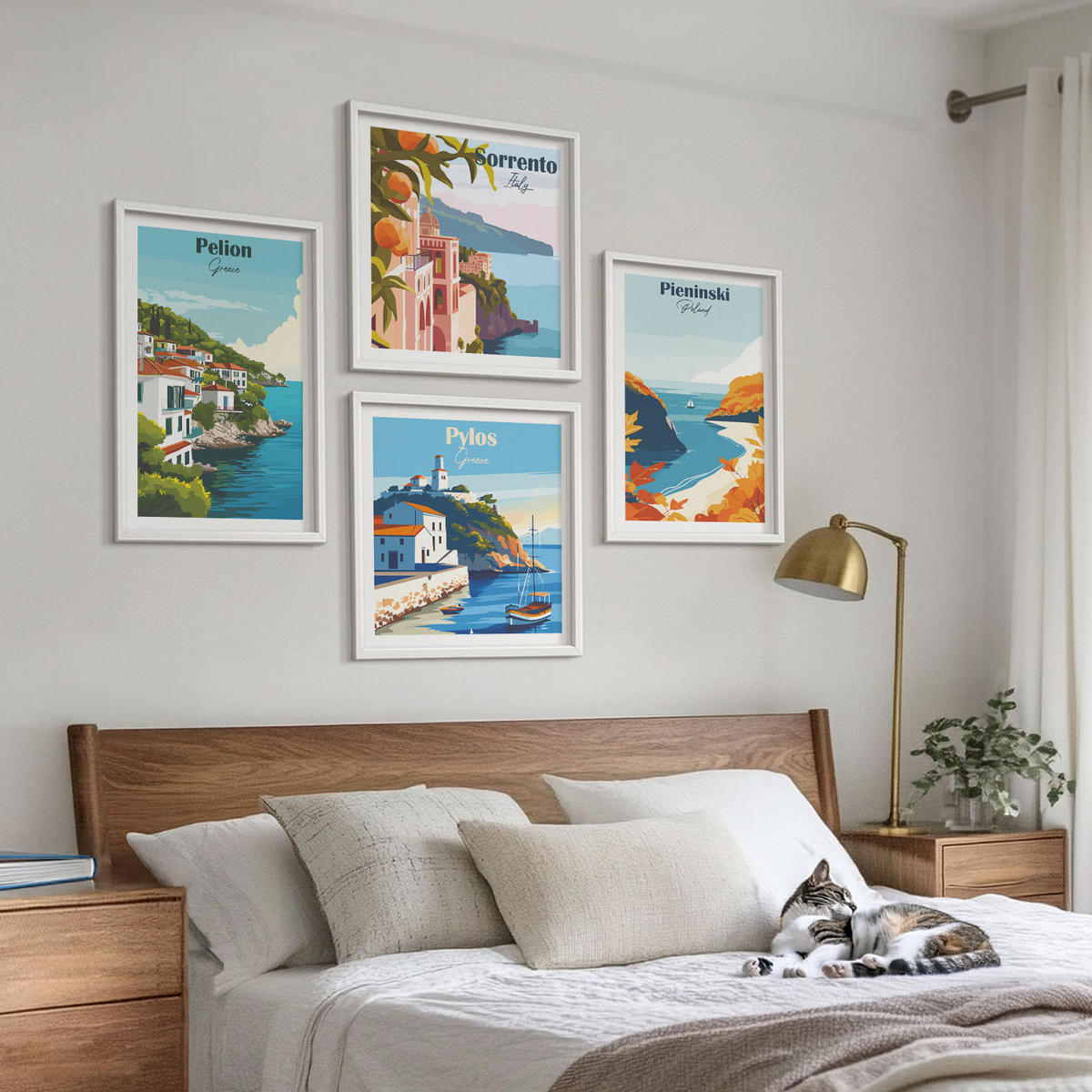 WANDBILDER 4er-Set - 50x50 cm & 40x60 cm Weißer Rahmen - Retro-Landschaften im malerischen Stil - Weiß, Kunststoff (50/50cm) - ArtPrintCave