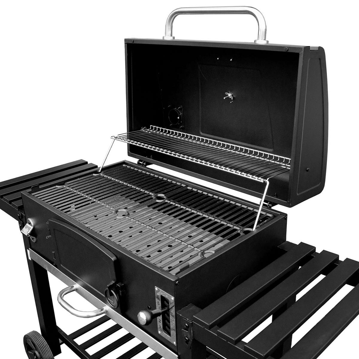 HOLZKOHLEGRILL HERO XXL Set mit Haube & Platte - Schwarz, Metall (142/111/46cm) - TAINO