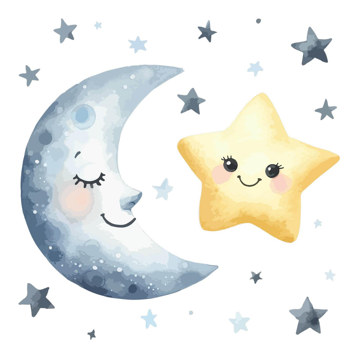 WANDAUFKLEBER 130x225cm - Fröhlicher Mondstern - Multicolor, Kunststoff (130/225/0.1cm) - Wallfluent