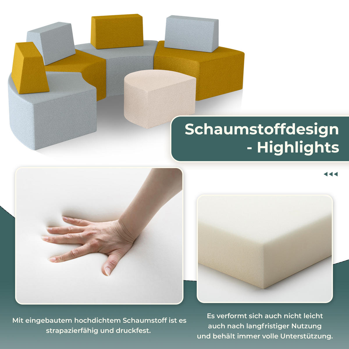 SOFA Geschwungenes kombinierbar zweifarbig - Gelb/Hellblau, Textil (96/40/70cm) - Vercart