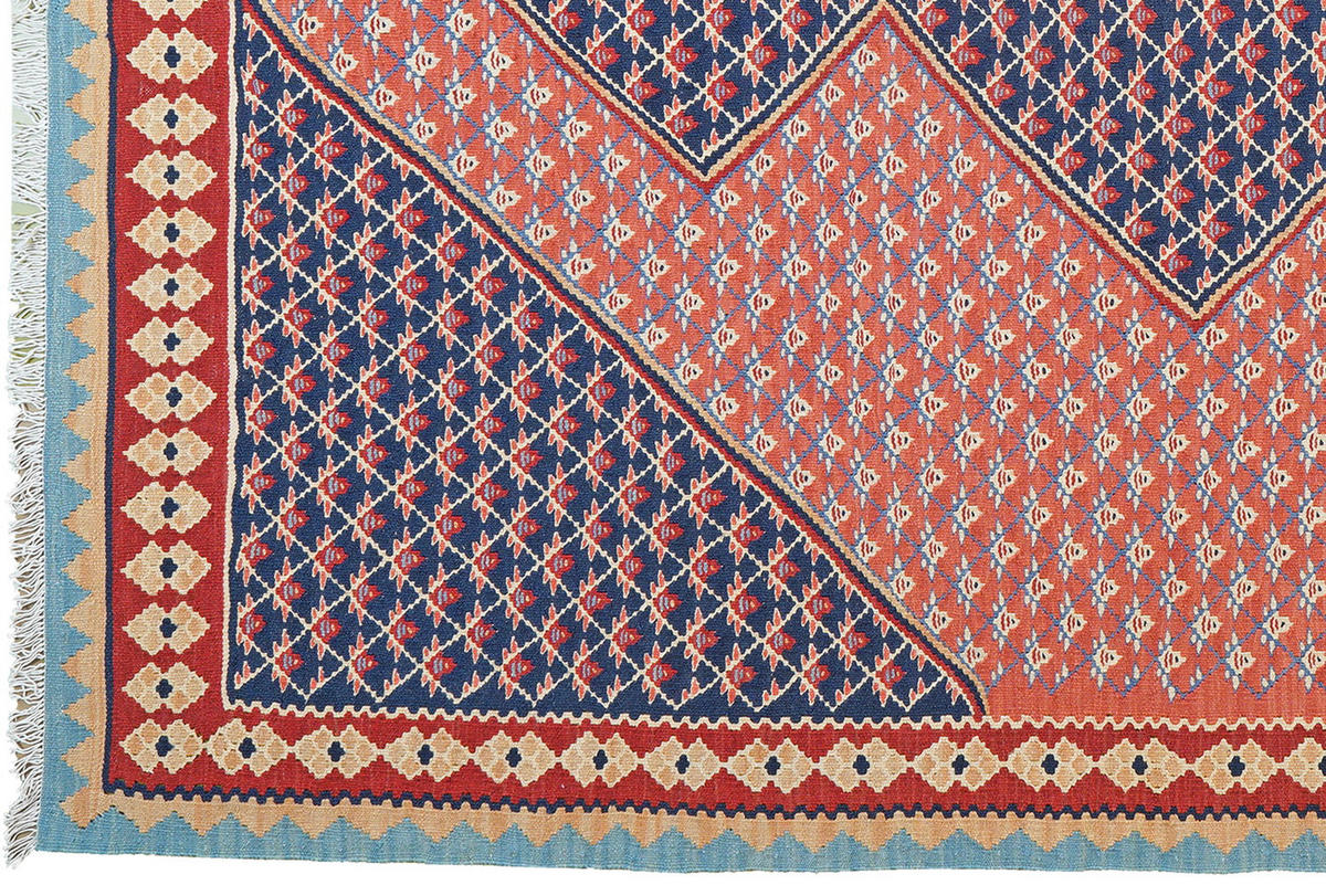 HANDWEBTEPPICH Kelim Senneh Rosa 201/156 cm Schurwolle - Pink, Textil (156/201cm) - Looma