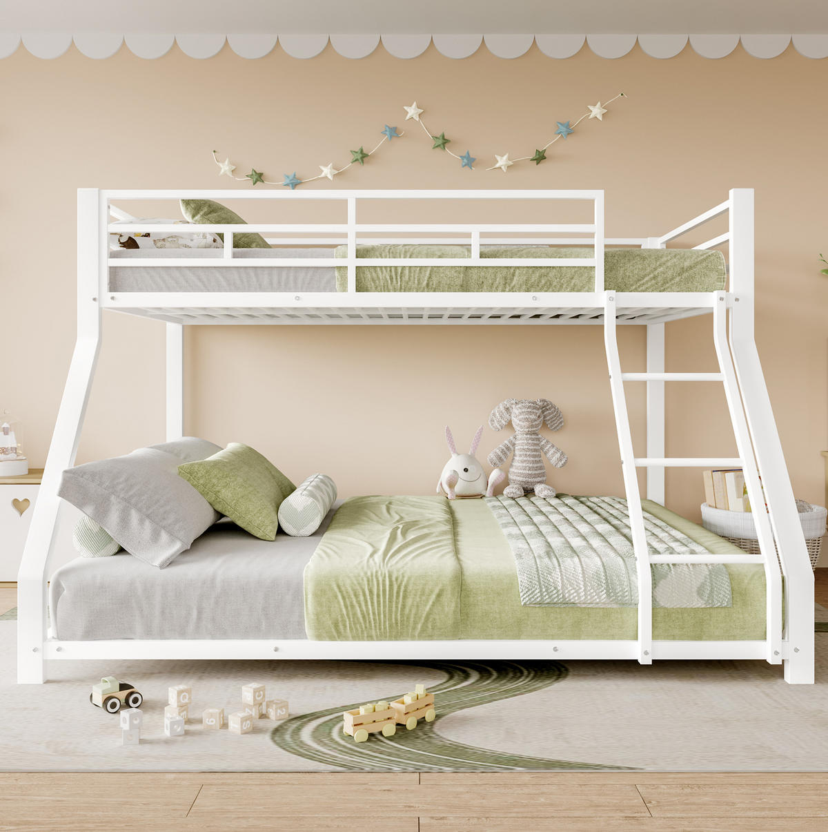 ETAGENBETT 90/200 cm und 140/200 cm Weiß mit Treppe und Geländer ohne Matratze - Weiß, Metall (140/200cm) - MIVRAY