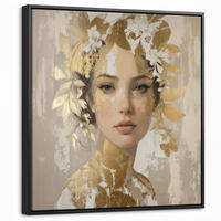 LEINWAND Bilder mit Rahmen - Gesicht - Frau - Blätter - Gold - 50x50 - Beige, Textil (50/50cm) - MuchoWow