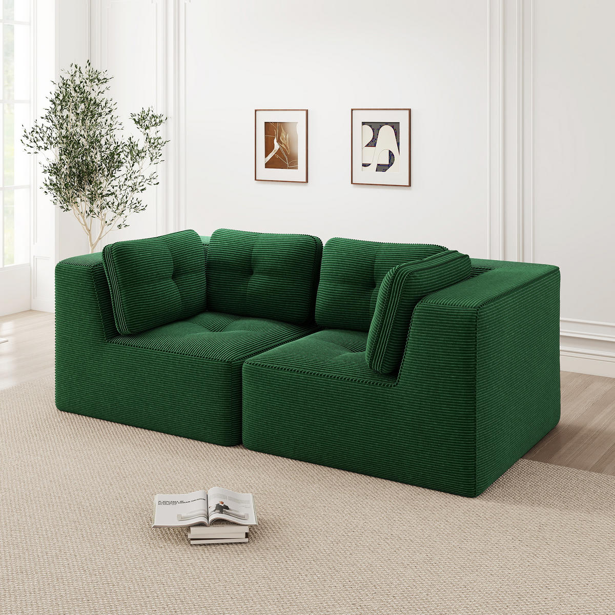 2-SITZER Sofa 208x104x69 cm aus Cordstoff rahmenlos modular, grün - Grün, Textil (104/69/208cm)