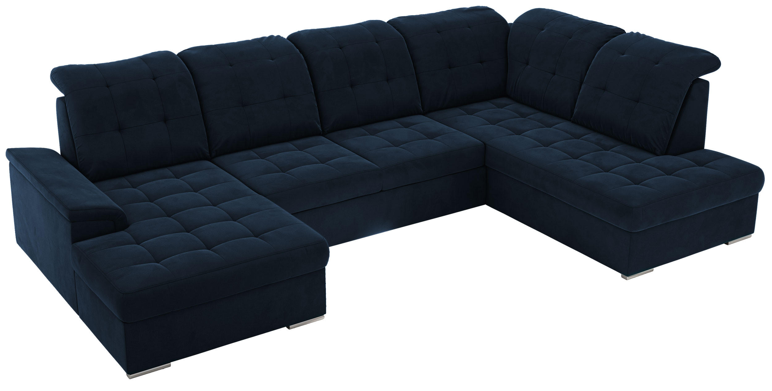 WOHNLANDSCHAFT MADRITO U - Dunkelblau Velorus - Rechts - Silberfarben/Dunkelblau, Textil/Metall (323/89/204cm) - MKS