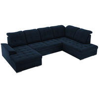 WOHNLANDSCHAFT MADRITO U - Dunkelblau Velorus - Rechts - Silberfarben/Dunkelblau, Textil/Metall (323/89/204cm) - MKS