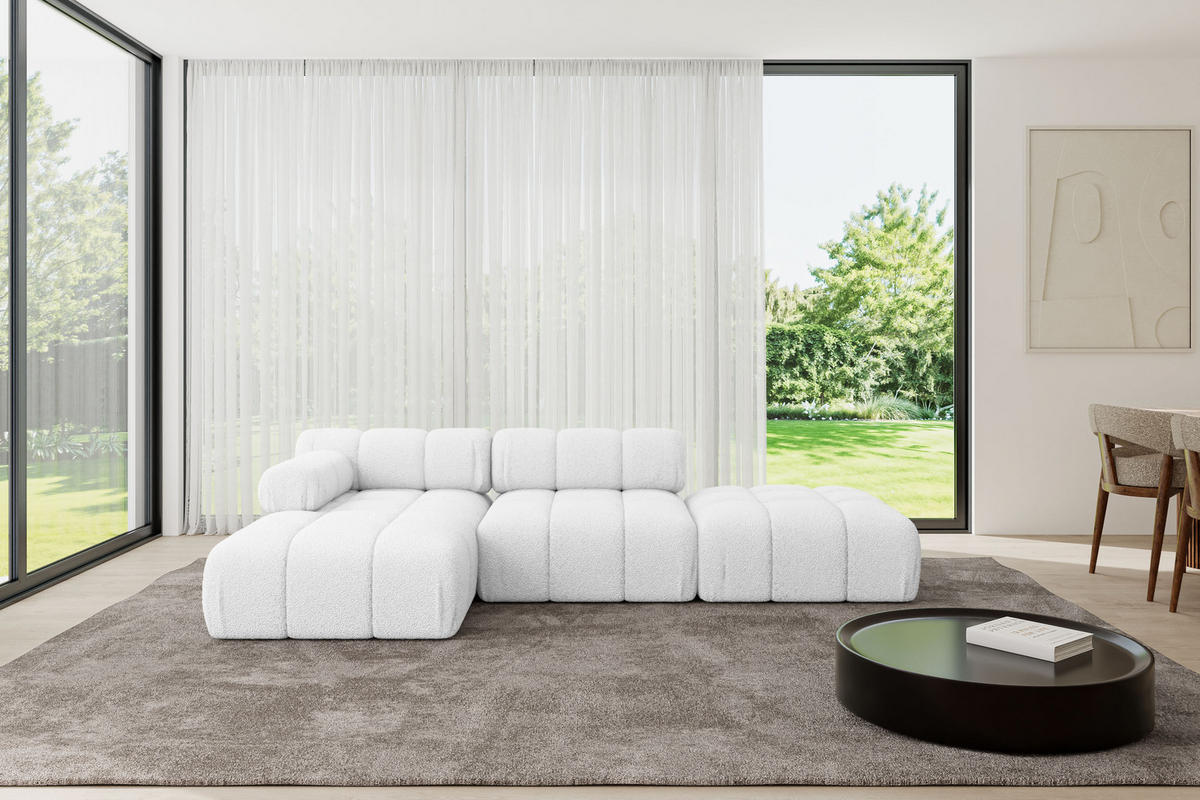 ECKSOFA modulares Sofa Lizur-L1 - 285x160x70 cm Weiß Bouclé - Weiß, Holzwerkstoff/Textil (285/160cm) - ALTDECOR