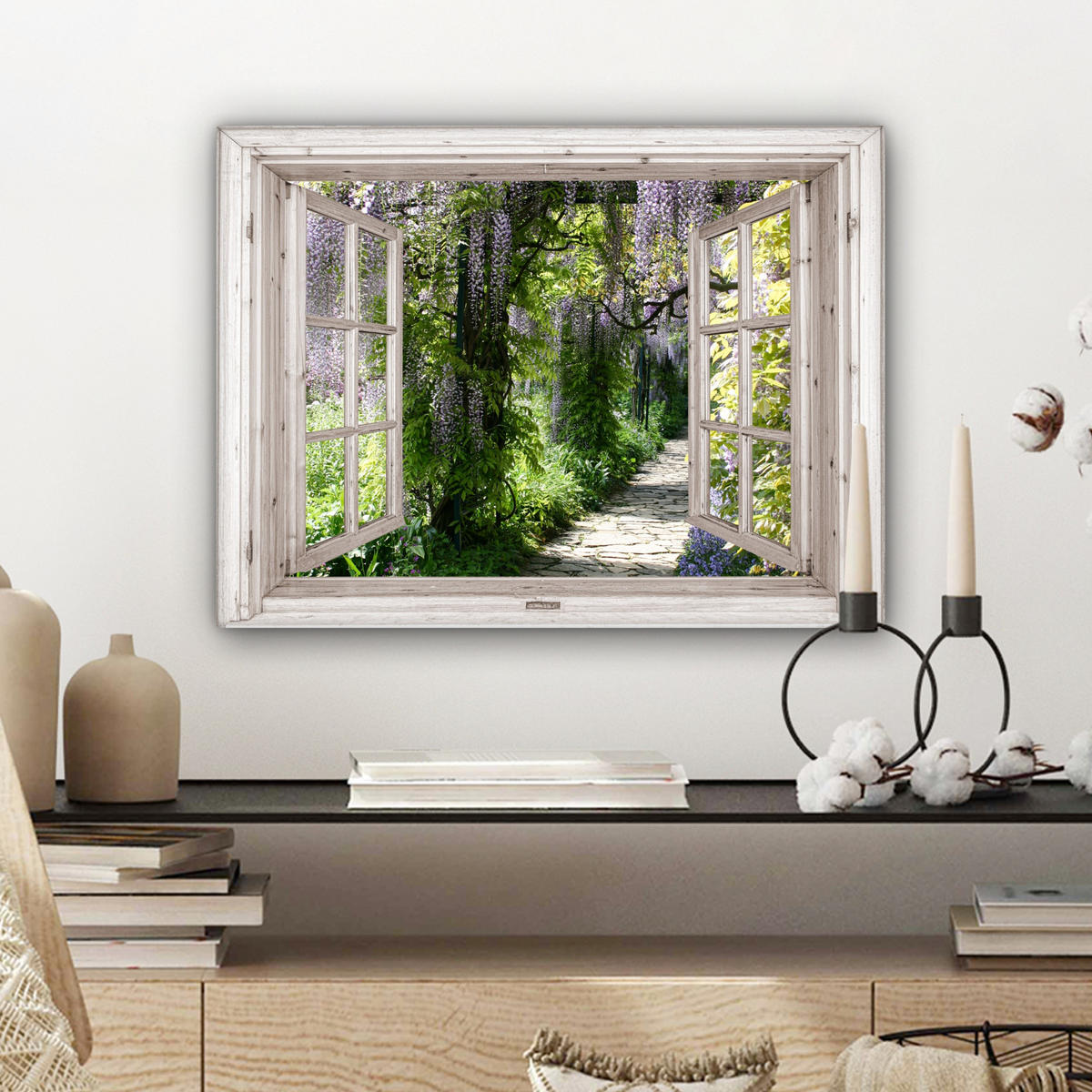 LEINWANDBILD Blauer Regen - Blumen - Aussicht - Baum - Frühling 40x30 cm - Grün, Textil (40/30cm) - MuchoWow