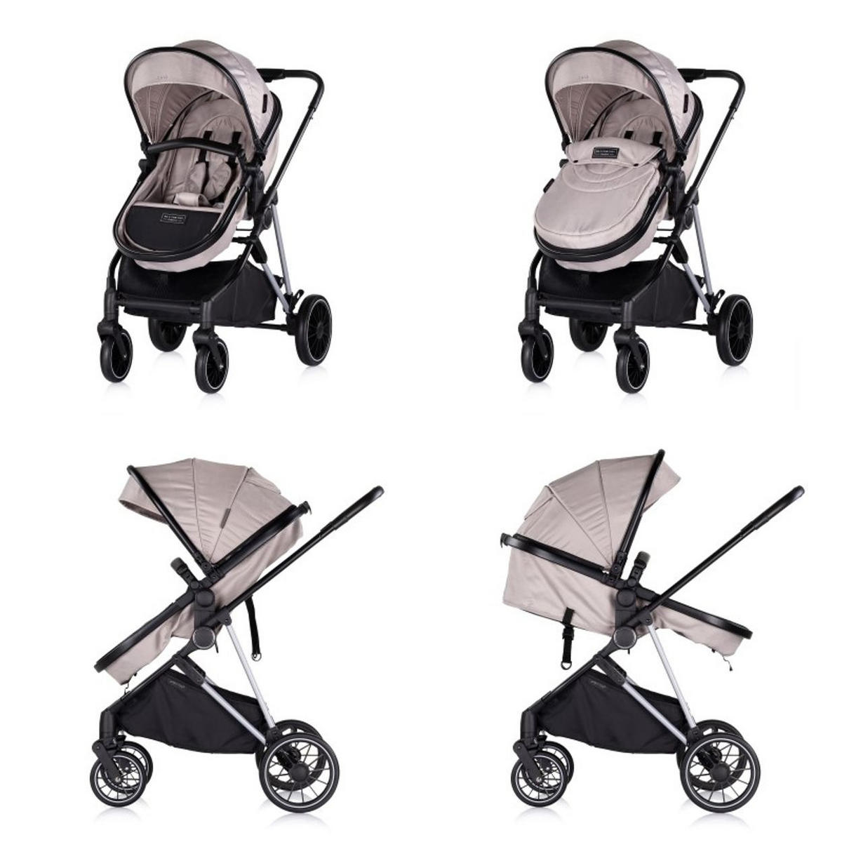 KOMBIKINDERWAGEN Aura 3 in 1 hellbraun Autositz, Babywanne, Wickeltasche, bis 22 kg - Braun, Metall (98/60/106cm) - Chipolino