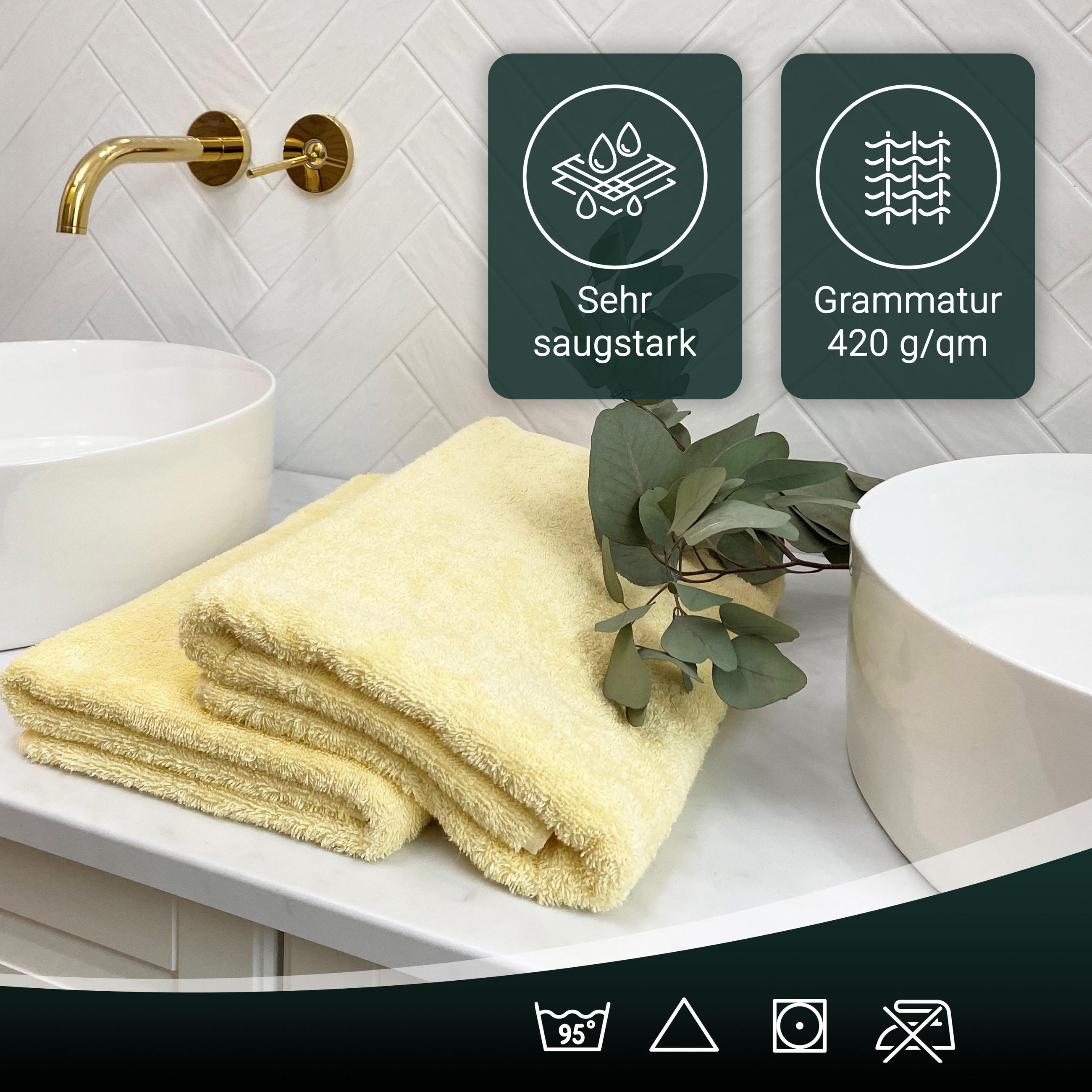 Thumbnail - Zollner Duschtücher,, Hellgelb, Textil, 70x140 cm, Oeko-Tex® Standard 100, Badtextilien, Duschtücher