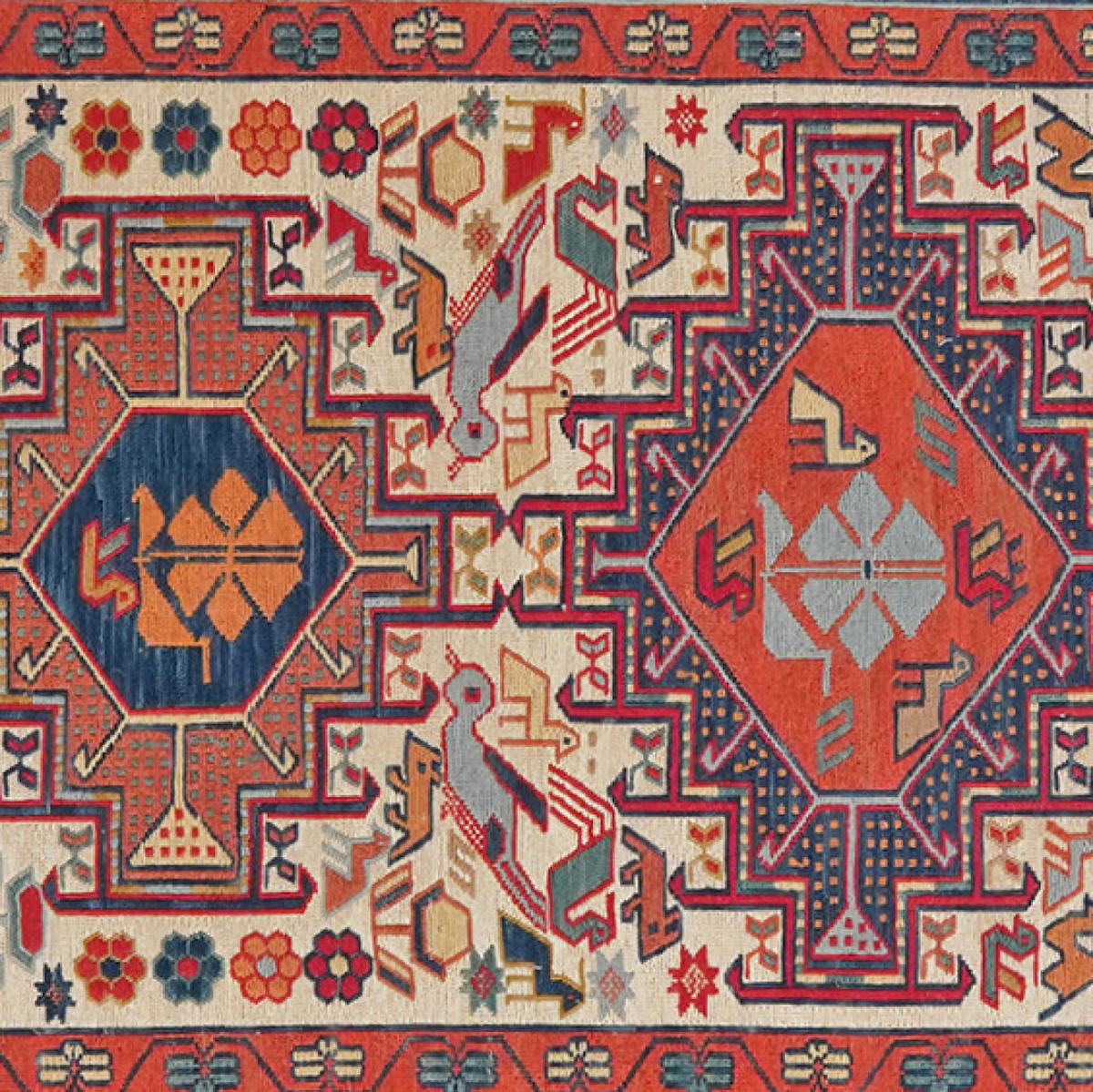 HANDWEBTEPPICH Sumak Shahsavan Beige 95/79 cm Baumwolle - Beige, Textil (79/95cm) - Looma