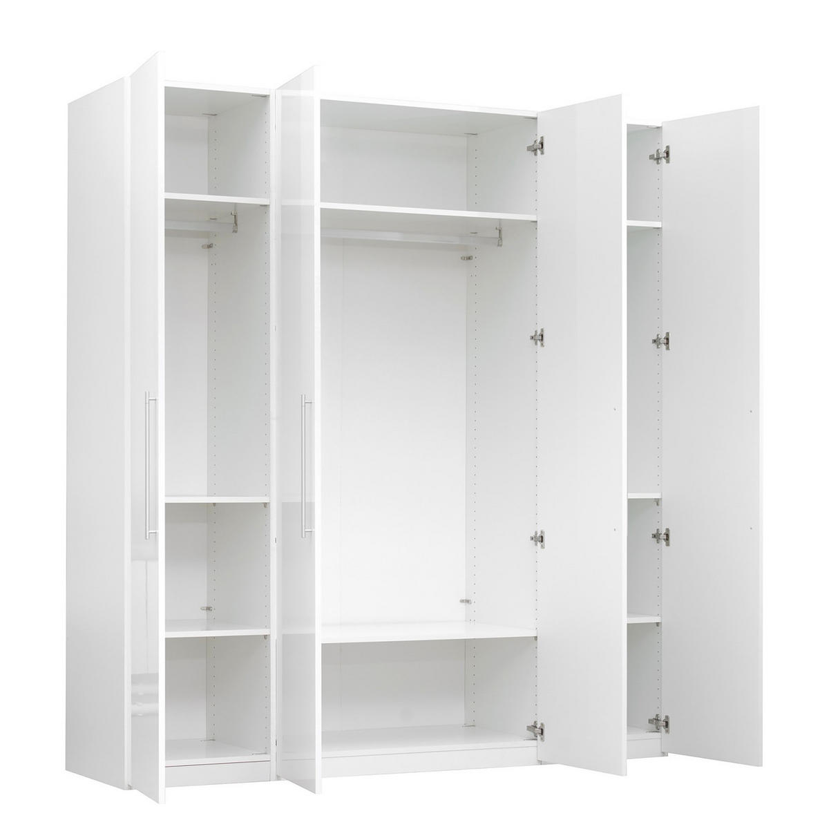 DREHTÜRENSCHRANK - Hochglanz Weiß / Weiß - Weiß Hochglanz/Silberfarben, Holzwerkstoff/Metall (195/218/60cm) - home24