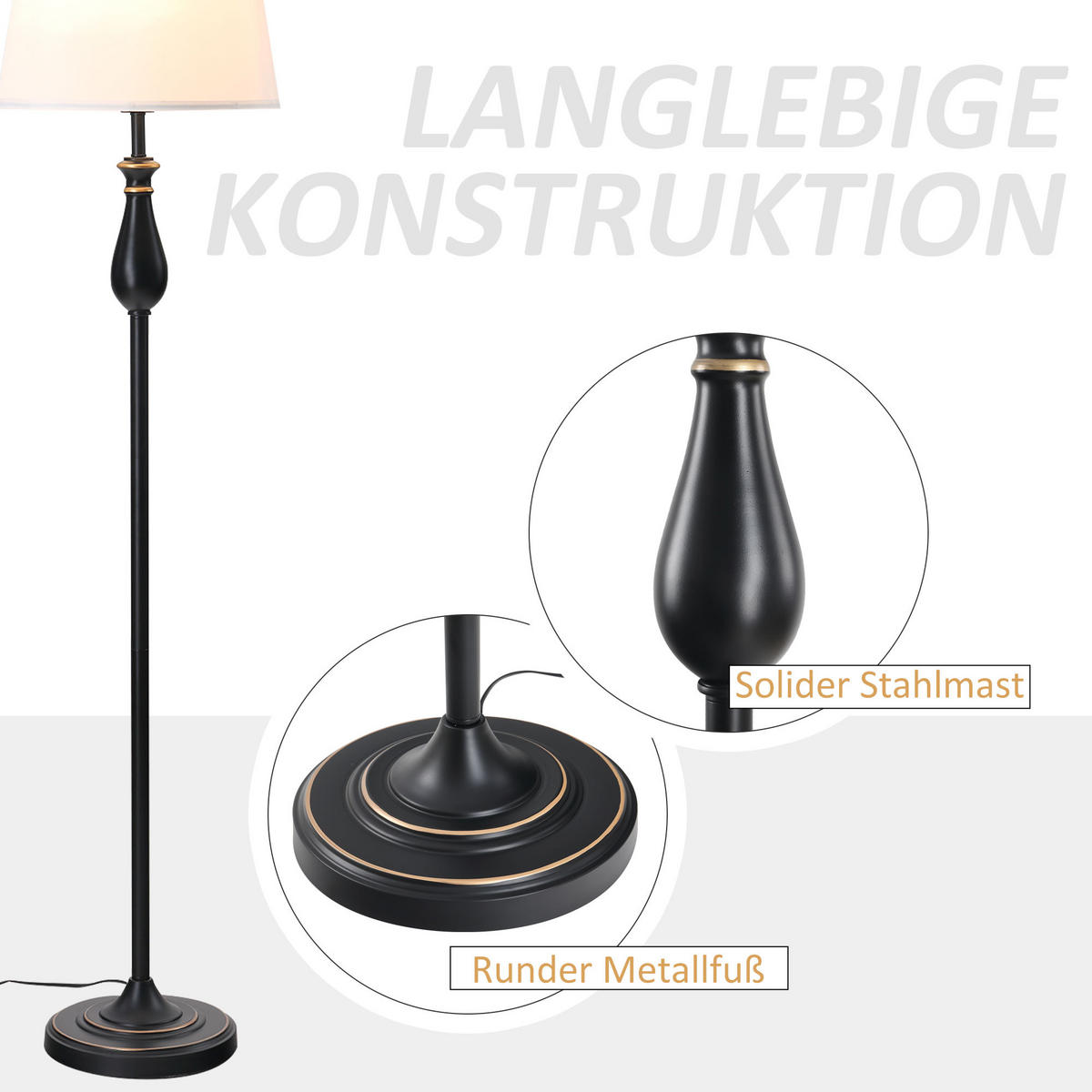 LAMPENSET, 3-tlg., Schwarz+Weiß, Metall, PS - Multicolor, Metall (38/158/30cm) - HOMCOM