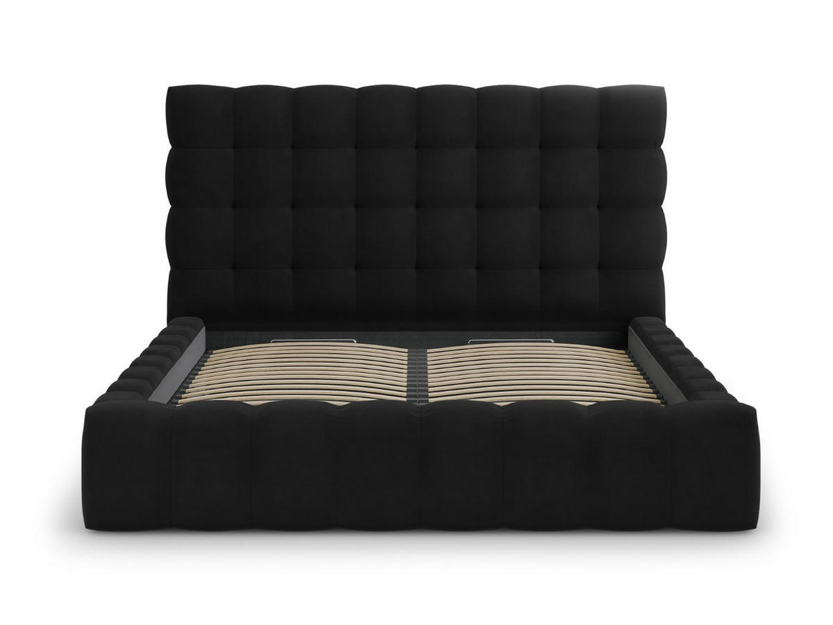 BETT mit Bettkasten und Kopfteil Mamaia aus Samt schwarz 180x200cm - Schwarz, Textil (180/200cm) - Micadoni