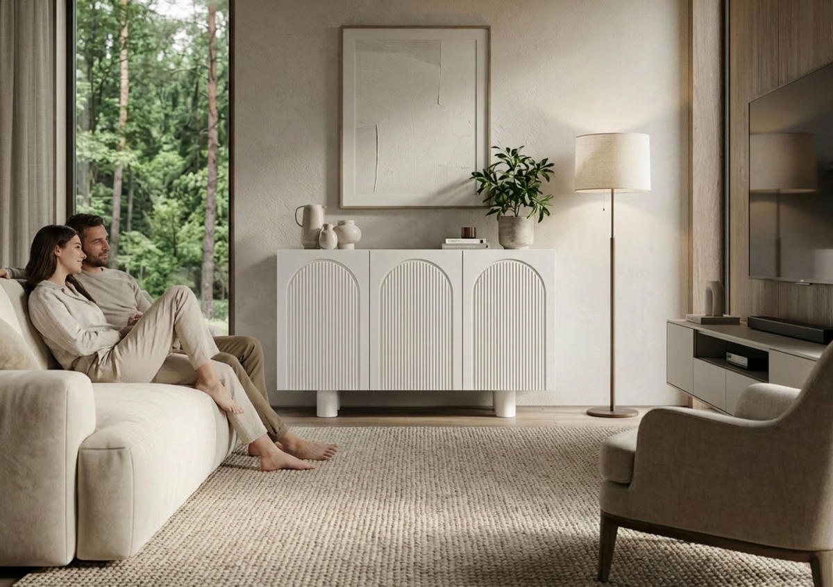 SIDEBOARD Rita, Mit Gefrästen Fronten, 130 cm, Weiß - Weiß, Holz/Holzwerkstoff (135.7/90.6/41.9cm) - Skandica