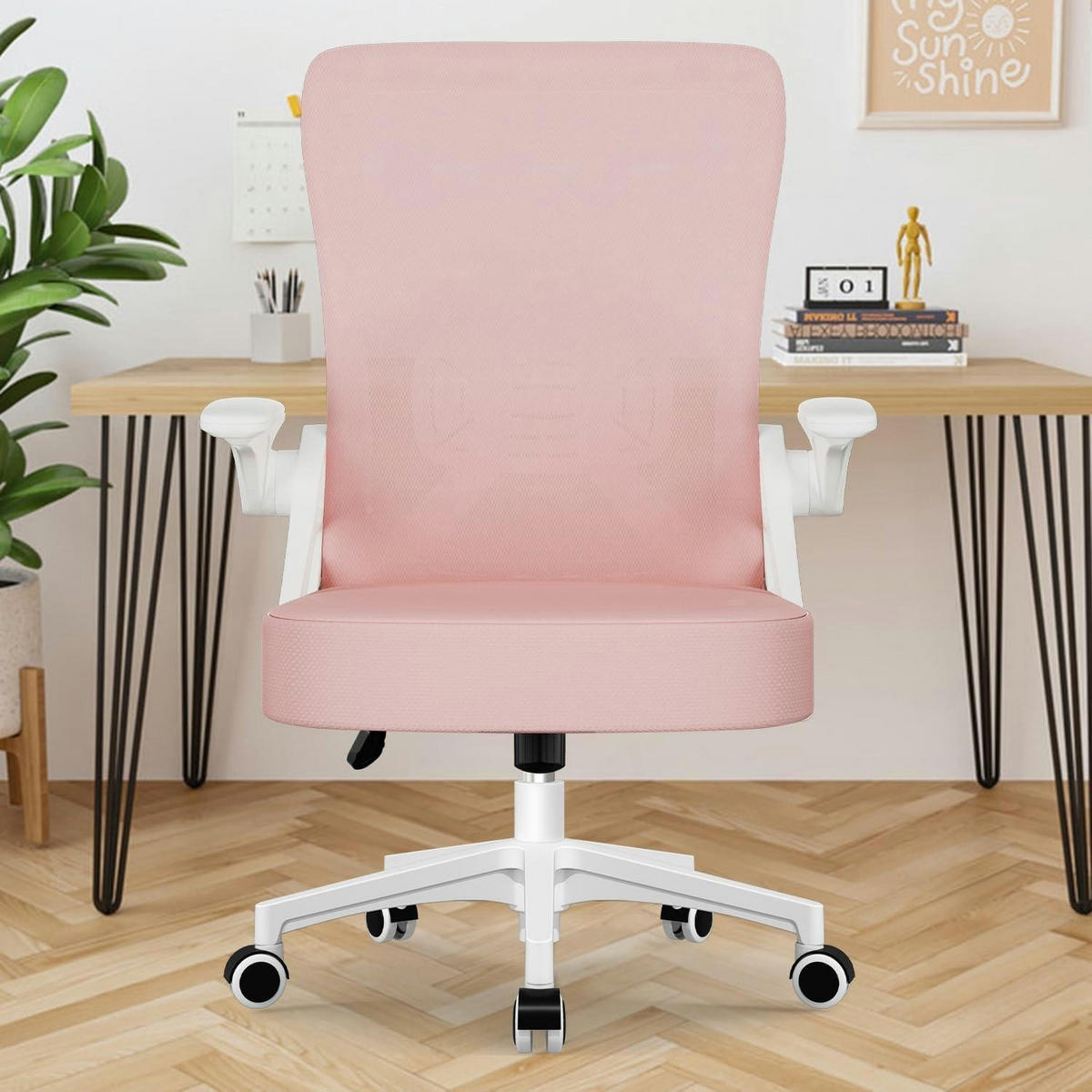 BÜROSTUHL Ergonomisch mit Lendenstütze und Wippfunktion Rosa - Rosa, Textil (57/99/57cm)