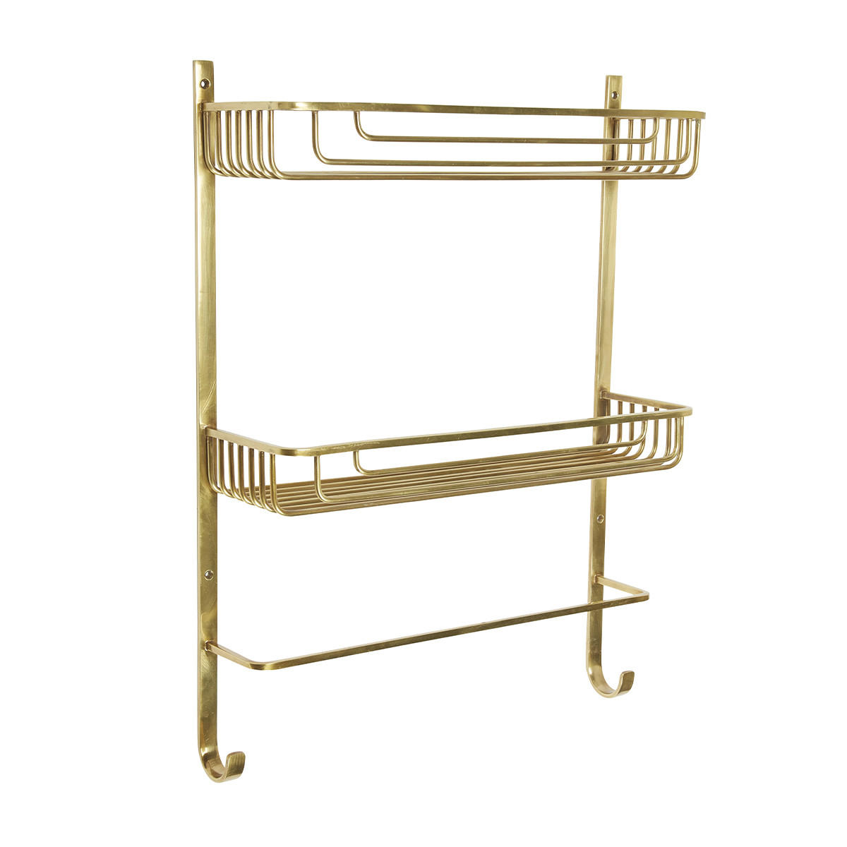 WANDREGAL 2 Ebenen mit Handtuchhalter aus Goldmessing - L42 x H56cm - Goldfarben, Metall (14/56/42cm) - Signature
