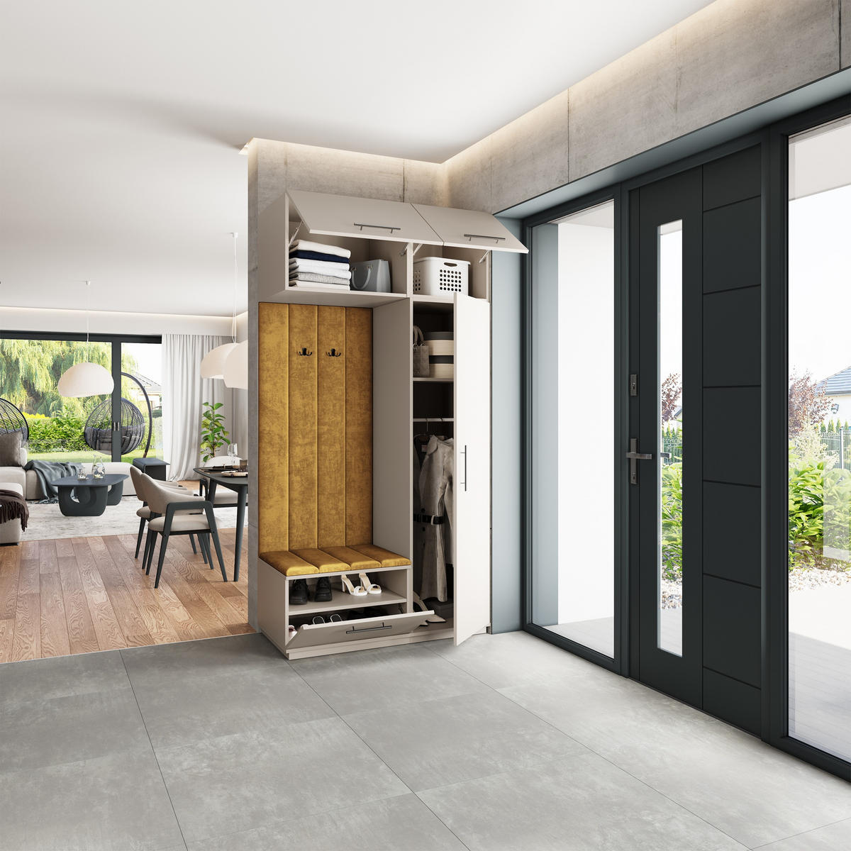 GARDEROBENSCHRANK REMA 120/240/60 cm Modern Garderobe-Set Kaschmir - Kaschmir/Gelb, Holzwerkstoff (120/240/60cm) - MASSENO