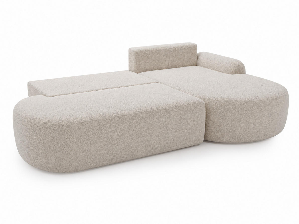 ECKSOFA Aurio O Bouclé-Stoff Creme Rechts - Creme, Holz/Textil (177/271cm) - Graingold
