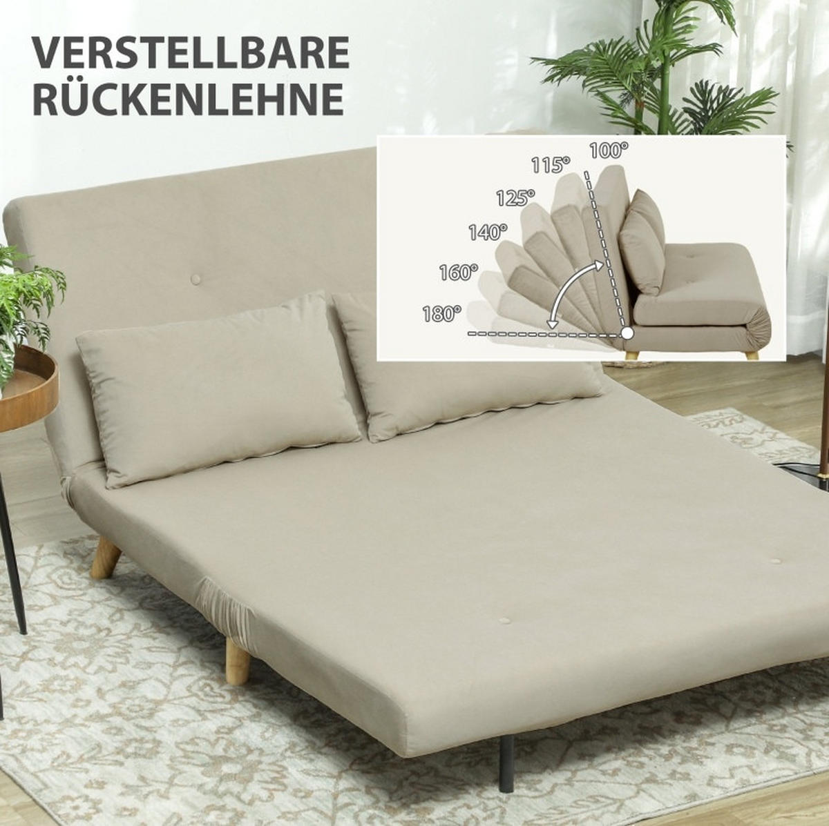 SCHLAFSOFA Polyester Samtoptik mit 6-fach verstellbarer Rückenlehne 130/78/79 cm Beige - Beige, Textil (78/79/130cm) - Redom