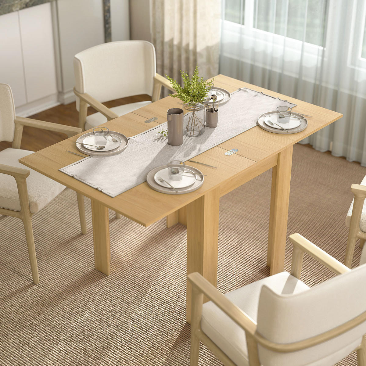 AUSZIEHBAR-ESSTISCH Spanplatte Stahl Naturholz - Naturfarben, Holzwerkstoff (140/80/77.5cm) - HOMCOM