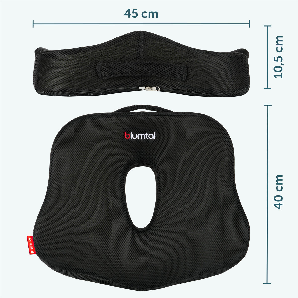 SITZKISSEN aus Memory Foam – Orthopädisches Steißbeinkissen für Bürostuhl & Auto, ergonomisch, Schwarz - Schwarz, Textil (26/18/15cm) - Blumtal