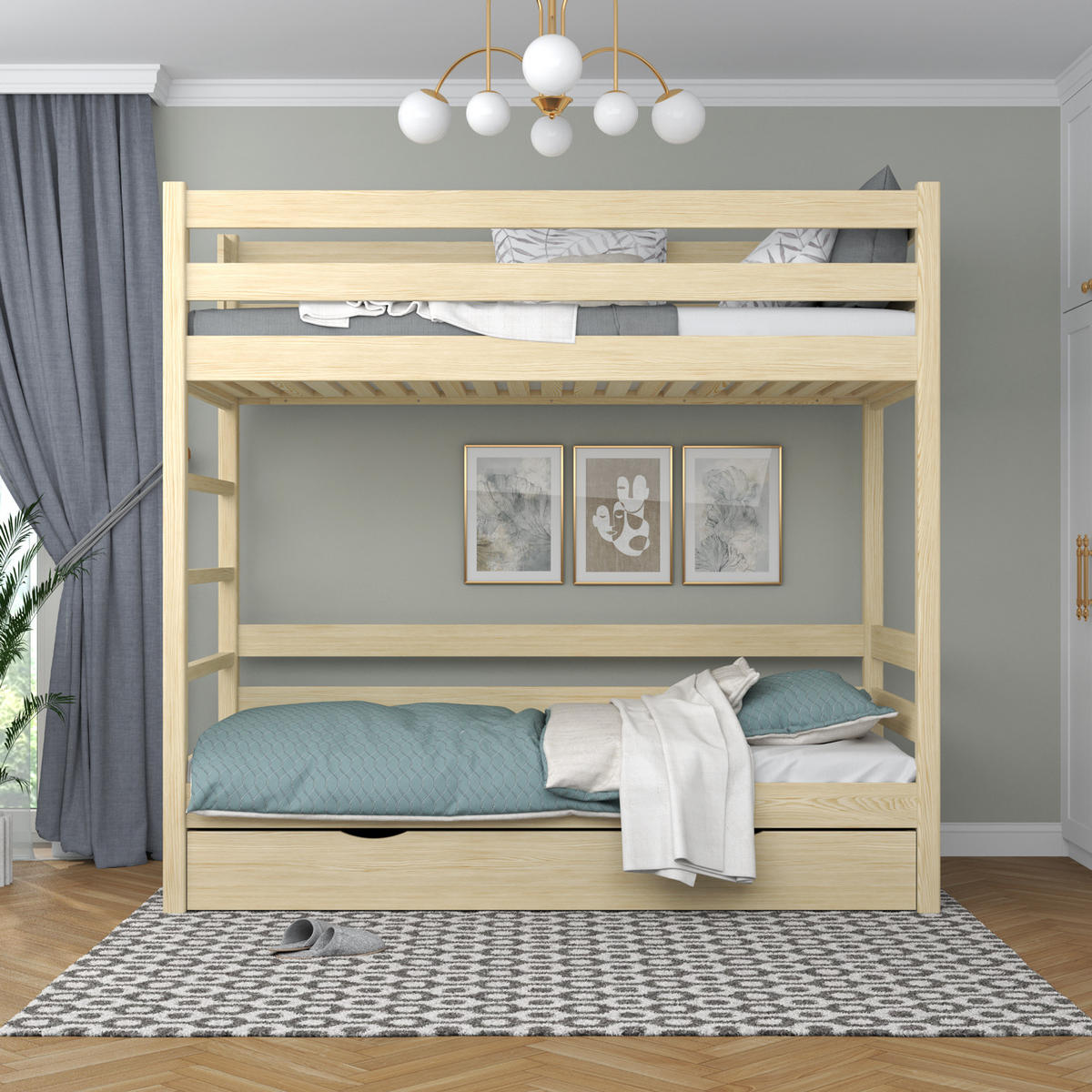 ETAGENBETT N03 mit Schublade Klare Kiefer 100/200 - Braun, Naturmaterialien/Holz (100/200cm) - N-Wood