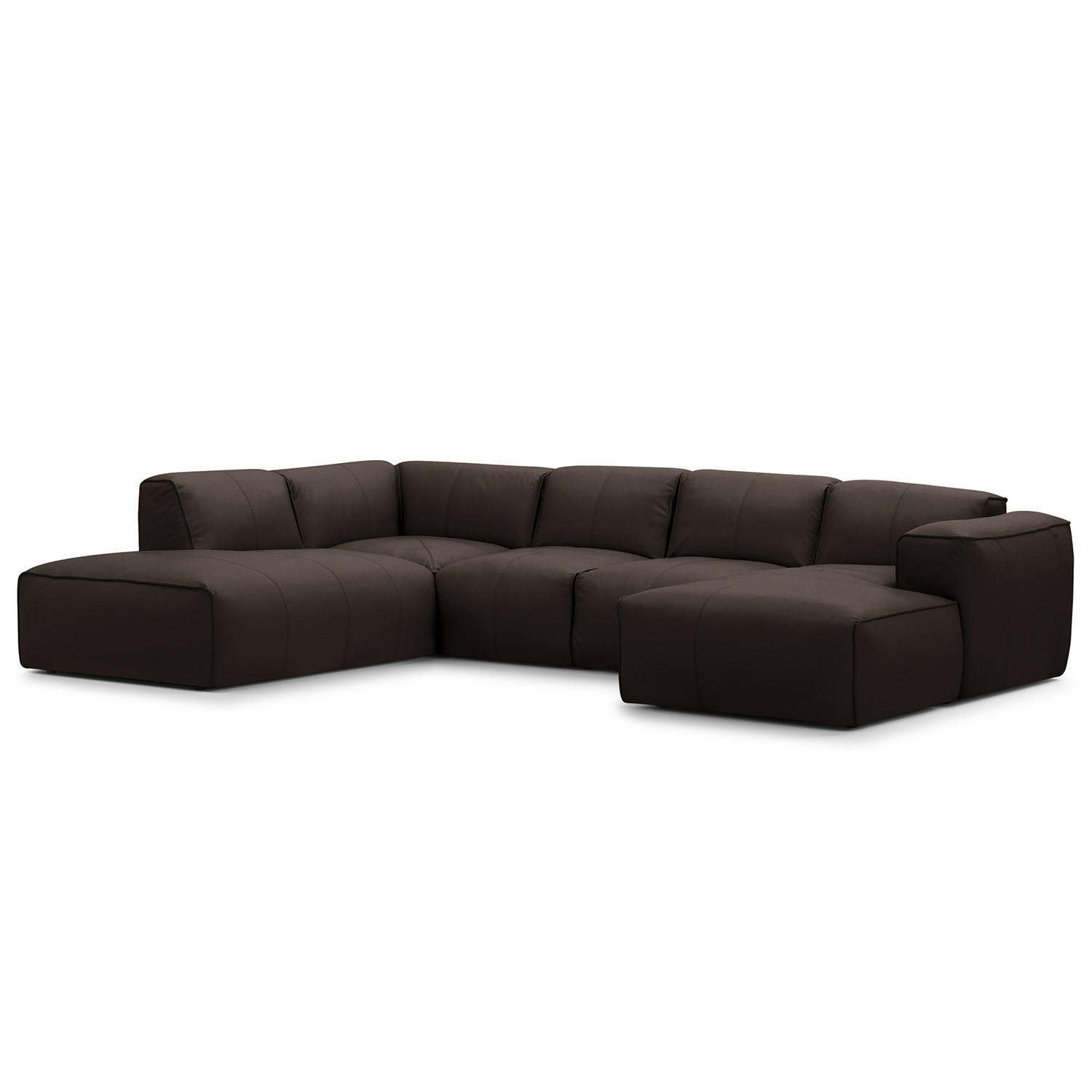 WOHNLANDSCHAFT mit Longchair - Dunkelbraun/Schwarz, Leder (325/71/235cm) - home24