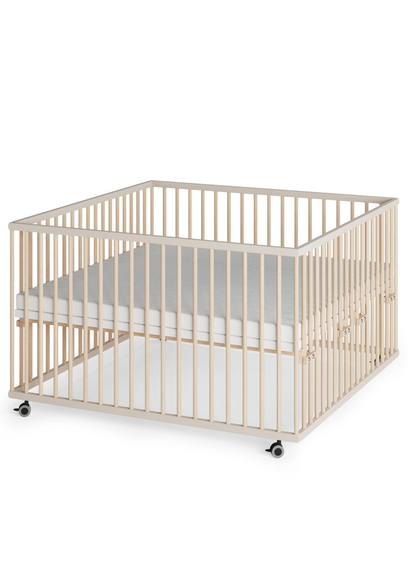 LAUFGITTER XXL 120x120 cm mit Matratze - sahara dust/natur - Premium Kollektion - Sandfarben/Naturfarben, Holz (120/74/120cm) - Sämann – make a difference.