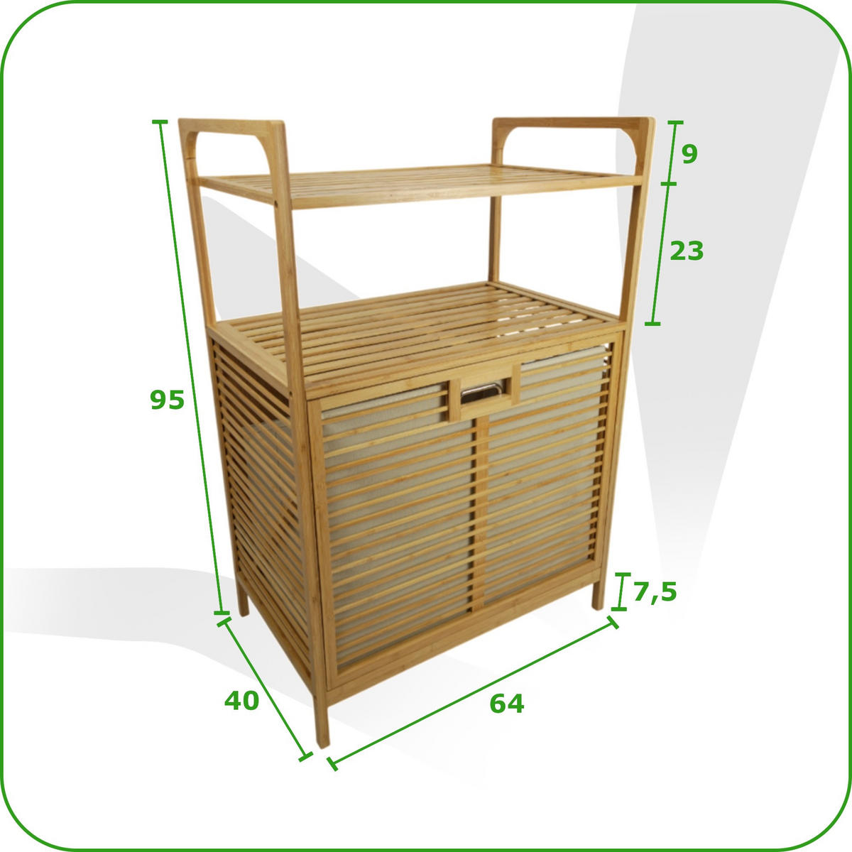 WÄSCHEKORB Bambus Naturfarben Regal mit Ablage 64x40x95 cm - Naturfarben, Holz (64/95/40cm) - Begryf