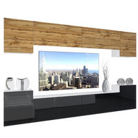 WOHNZIMMERWAND Schrankwand mit LED Wotan Eiche Top / Schwarz - Eiche Wotan/Schwarz, Holz (300/180/36cm) - B BELINI GROUP