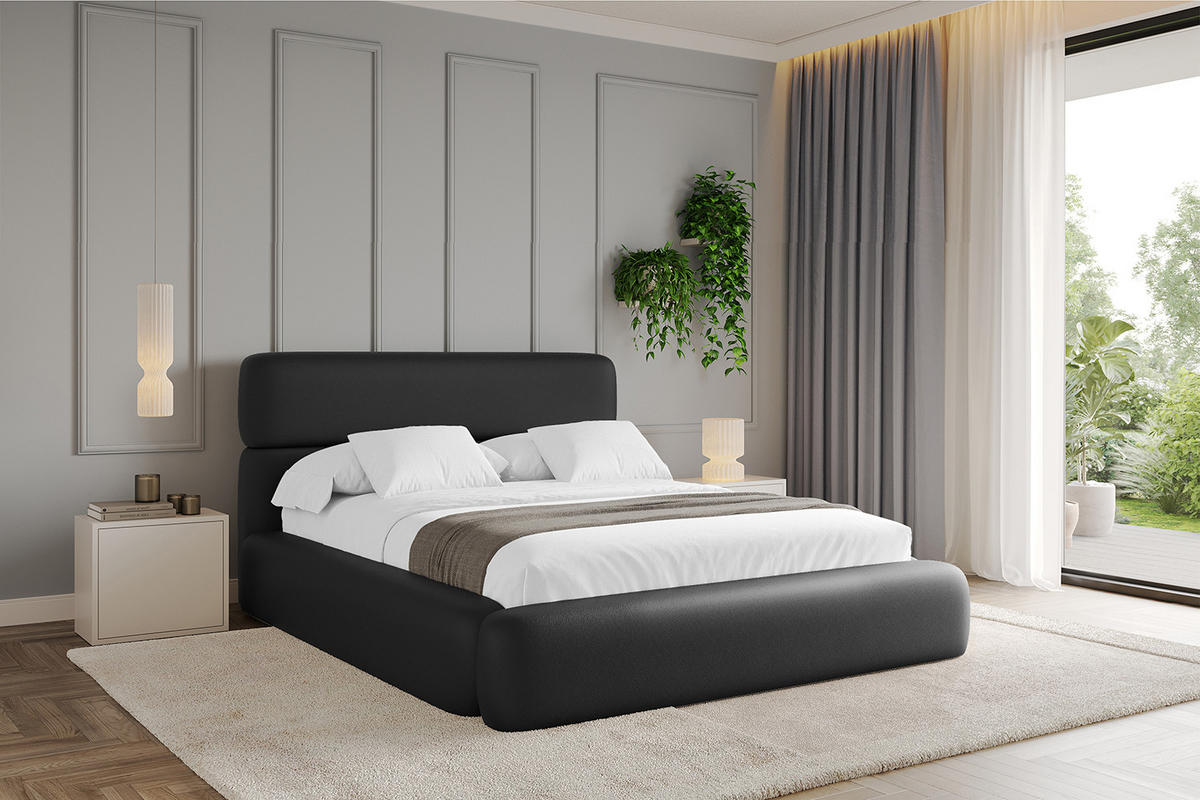 POLSTERBETT mit Bettkasten und Lattenrost, Boxbett ohne Matratze - ENORA 180x200 Schwarz Kunstleder - Schwarz Hochglanz, Holzwerkstoff/Textil (180/200cm) - ALTDECOR