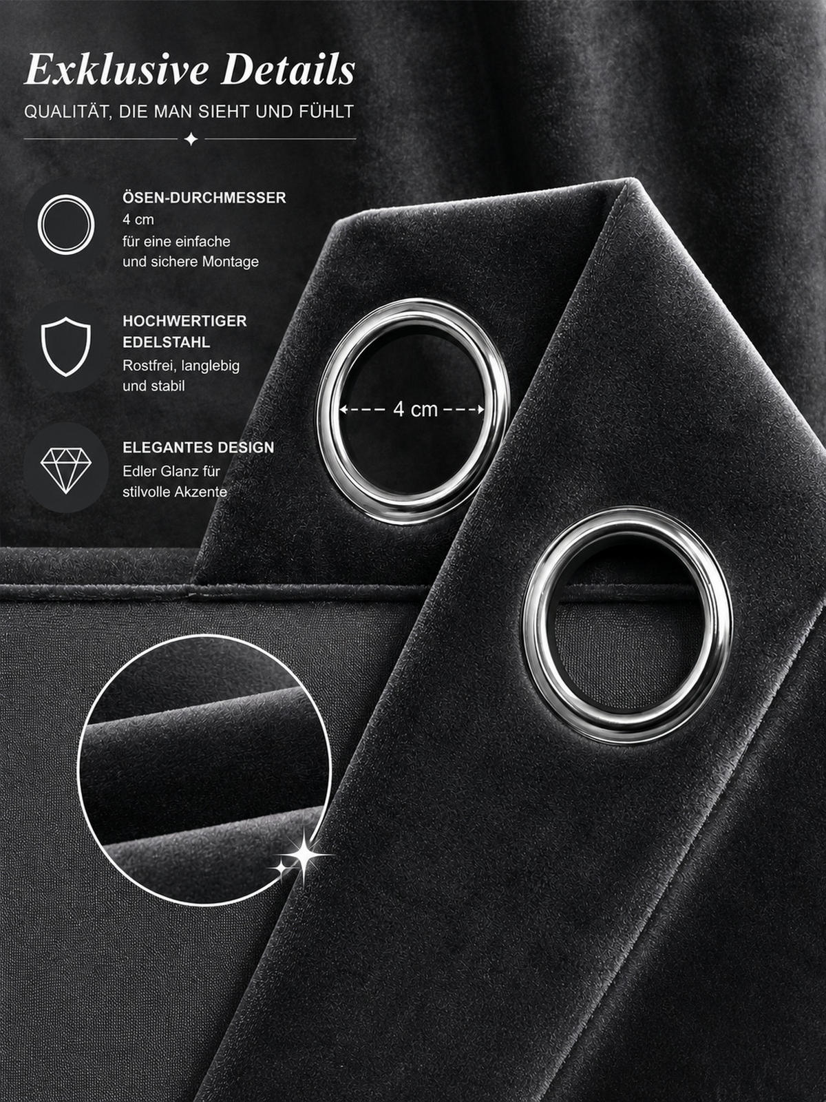 VORHANG Ösen Samt 140/245 cm Schwarz - Schwarz, Textil (140/245/245cm) - TiborTex