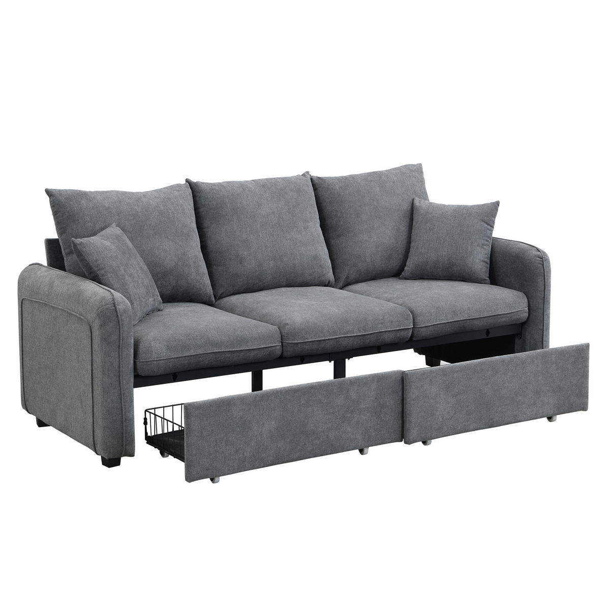 ROHOVÁ sedací souprava s úložným prostorem tmavě šedá z chenille s rozkladem - tmavě šedá, plast (188/86/186cm) - OKWISH
