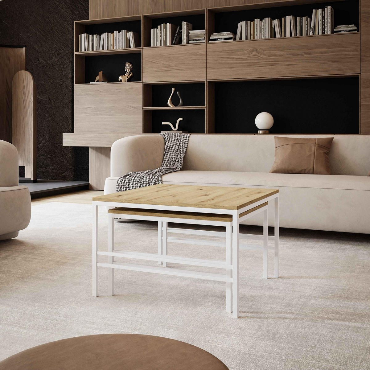 COUCHTISCH Wotan Eiche Weiße Rahmen - Naturfarben/Weiß, Holzwerkstoff (70/70/46cm) - Idohome
