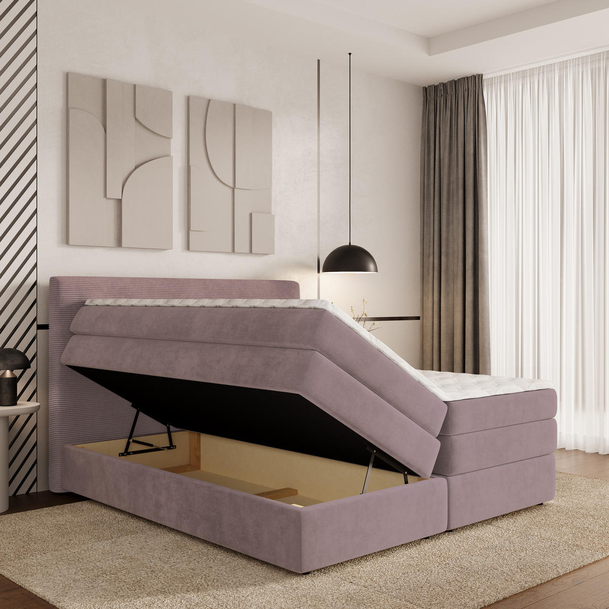 BOXSPRINGBETT MATERN 180x200 cm mit Matratze und Topper - Rosa - Rosa, Holz (180/200cm) - MASSENO