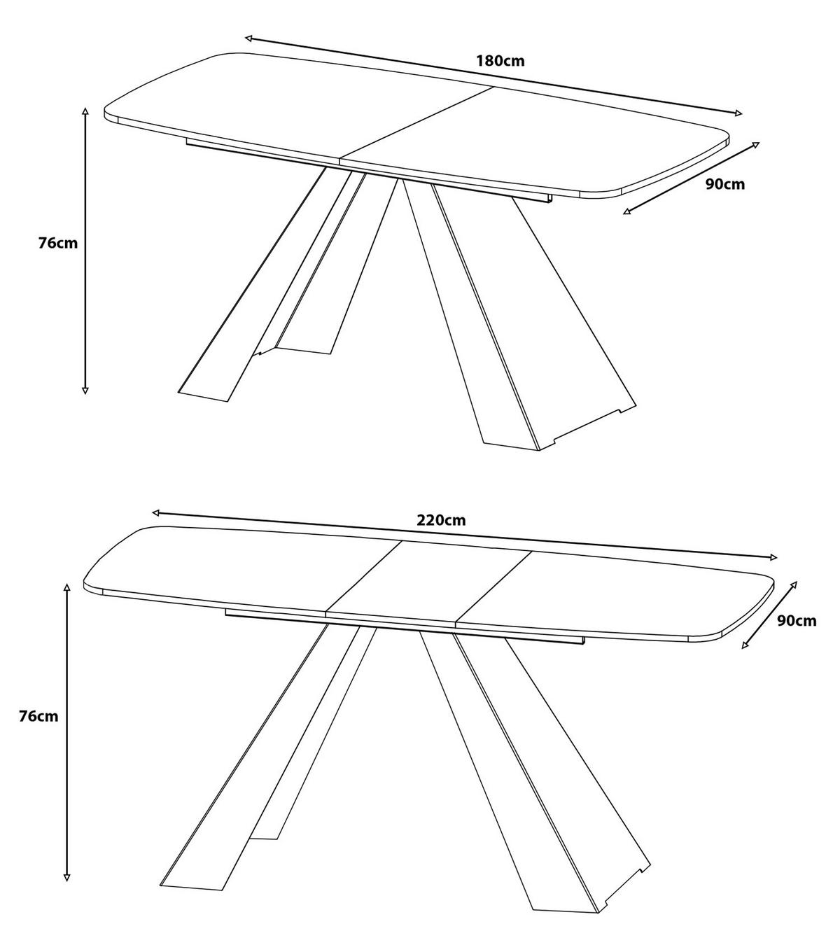 ESSTISCH Myron Davos Eiche Trüffelbraun / Schwarz 180/220 / 90 / 76cm - Trüffeleichefarben/Schwarz, Holz/Holzwerkstoff (180/90/76cm) - Feldmann-Wohnen