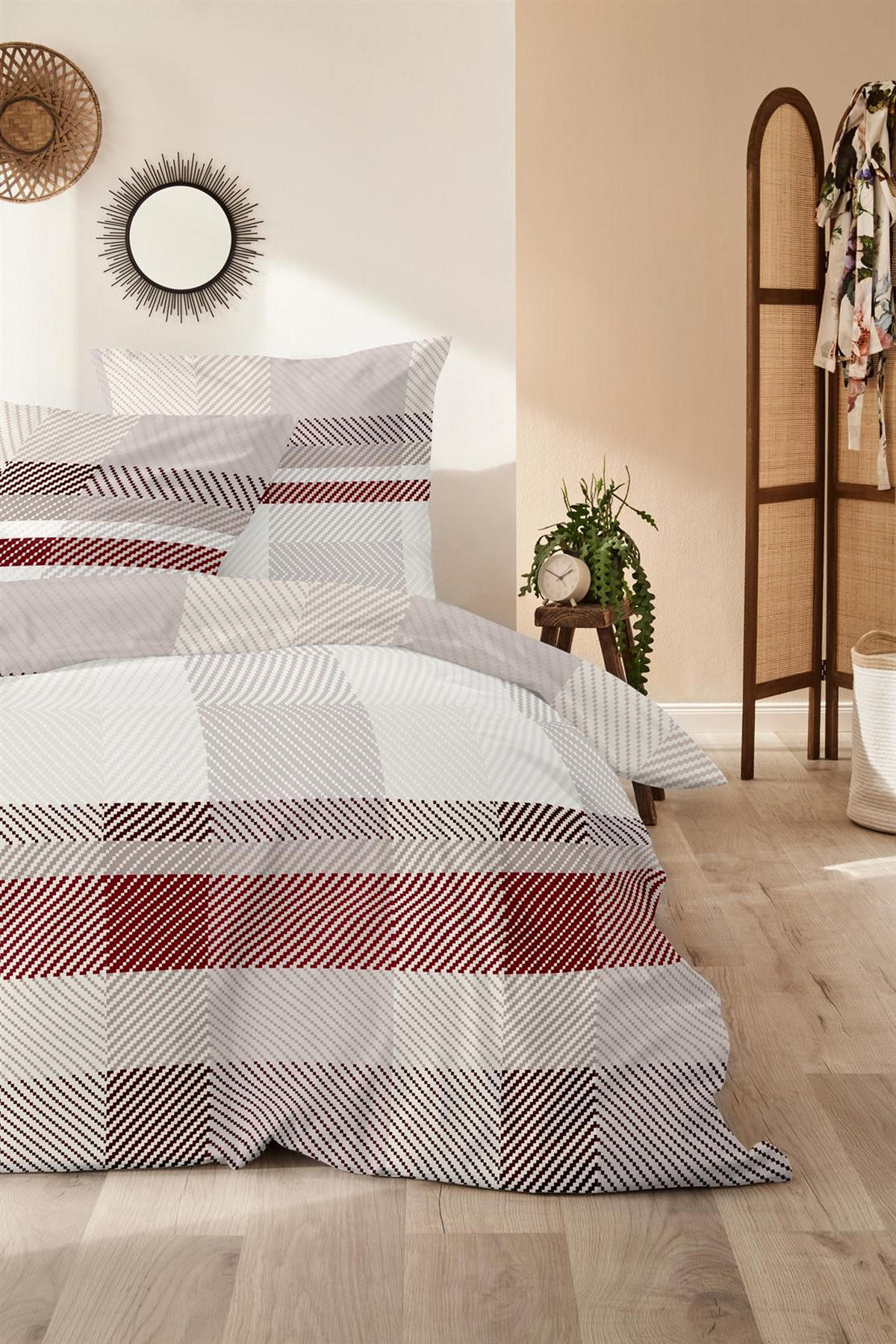 BIBER-BETTWÄSCHE 155x220 - Kuschelig warmer Flanell Bettbezug aus 100% Baumwolle für Herbst & Winter - Muster kariert Beige - Beige, Textil (155/220cm) - Carpe Sonno