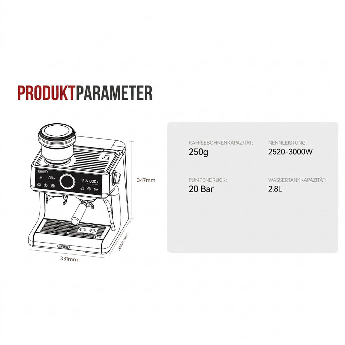 ESPRESSOMASCHINE Barista Pro mit Dual Boiler, 20 Bar und Siebträger-Komplettset - Silberfarben, Metall (40/41/40cm) - Korfee