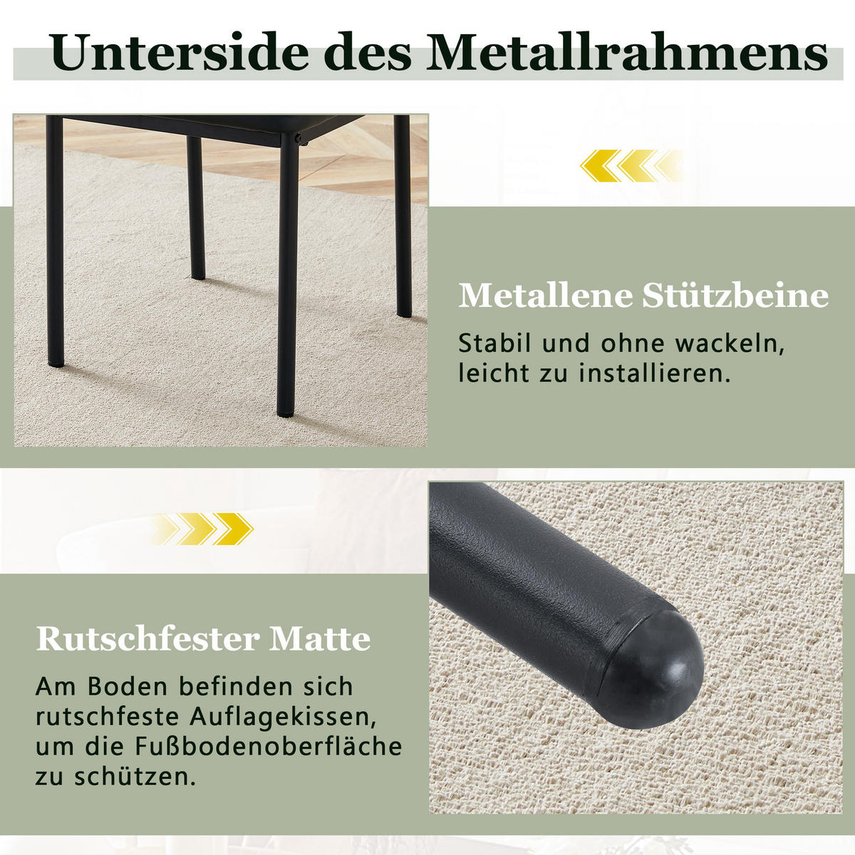STUHL-SET DE-36578 4 Stück mit PU-Bezug und Metallbeinen Schwarz - Schwarz, Metall (42.6/93/43cm) - ComfortXL