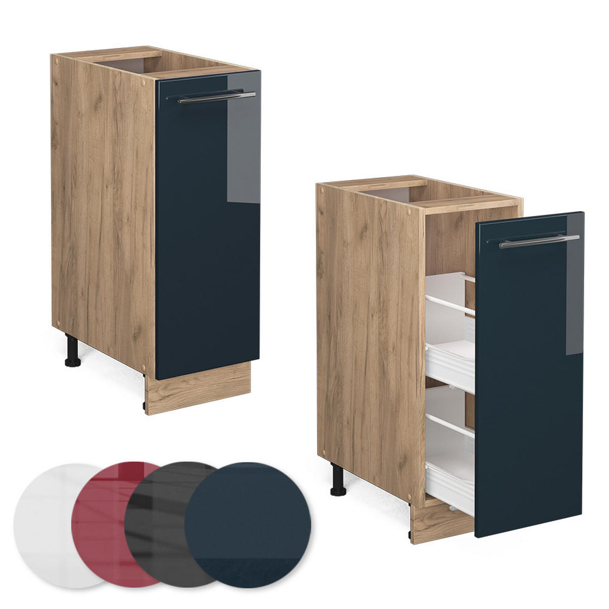 APOTHEKERUNTERSCHRANK Fame-Line Dunkelblau Hochglanz 30 cm, AP Anthrazit - Eiche Wotan/Dunkelblau, Holzwerkstoff (30/82/60cm) - Vicco