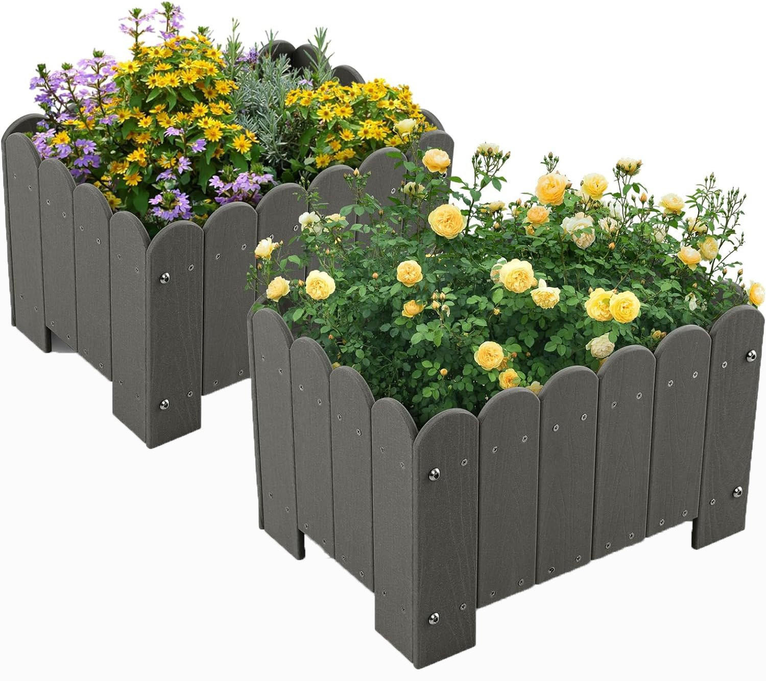 BLUMENKUBEL 2er-Set Grau - Grau, Kunststoff (30cm) - COSTWAY