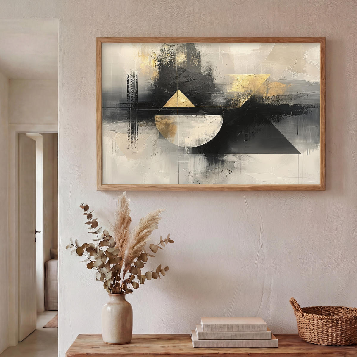 WANDLEUCHTE MIT AKKU Abstrakt - Schwarz - Farbe - Modern 90x60 cm - Grau, Holzwerkstoff (90/60/8cm) - OnlyWow