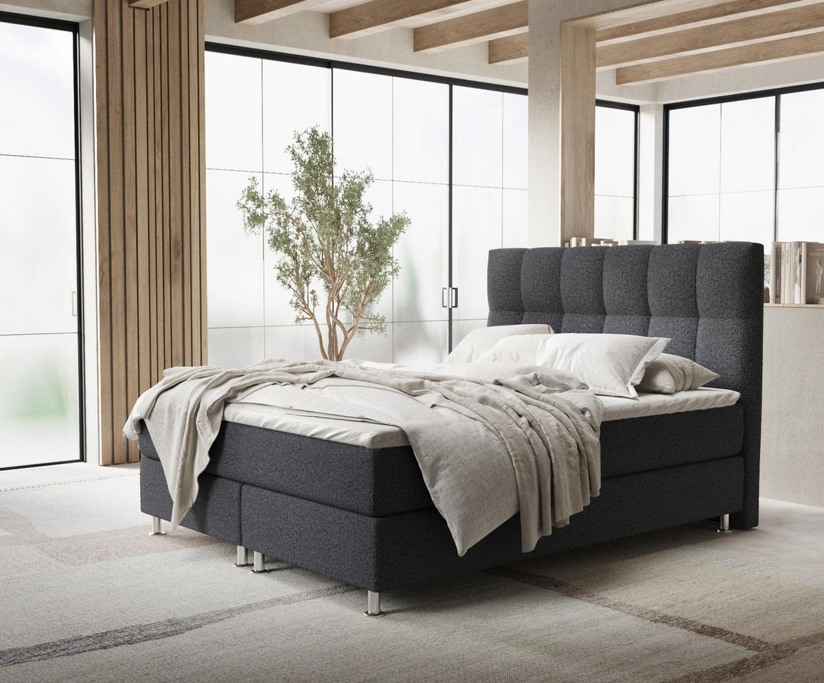 BOXSPRINGBETT Elisio Schwarz 160/200 cm mit Latex-Topper - Silberfarben/Schwarz, Holz/Holzwerkstoff (160/200cm) - Maison de Reve