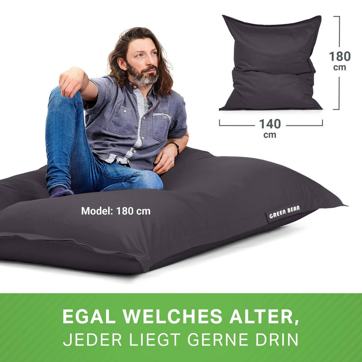 SITZSACK XL "Square" 120x160cm - 270 L - Dunkelgrau, Textil (120/25/160cm) - Green Bean