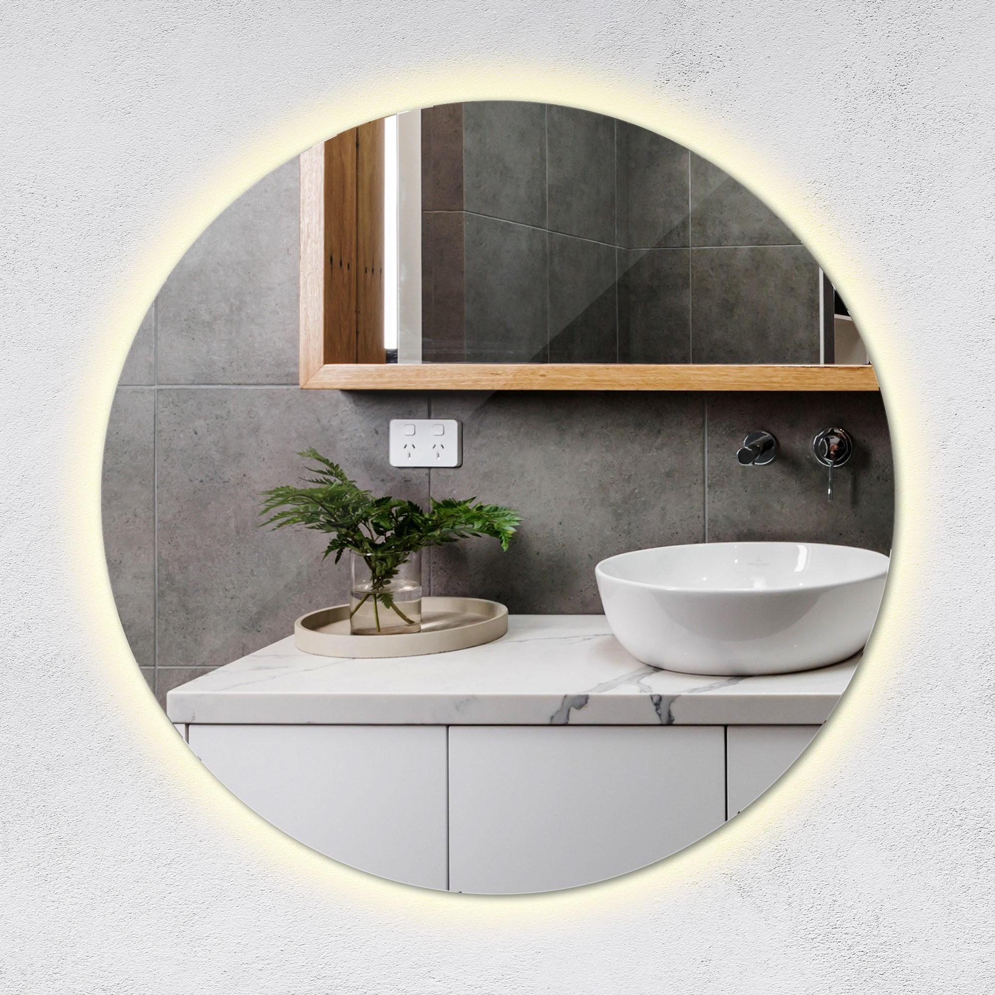 LED SPIEGEL 50 cm Runder Warmweiß 3000 K - Blaugrau, Glas (50/50/2.4cm) - TULUP