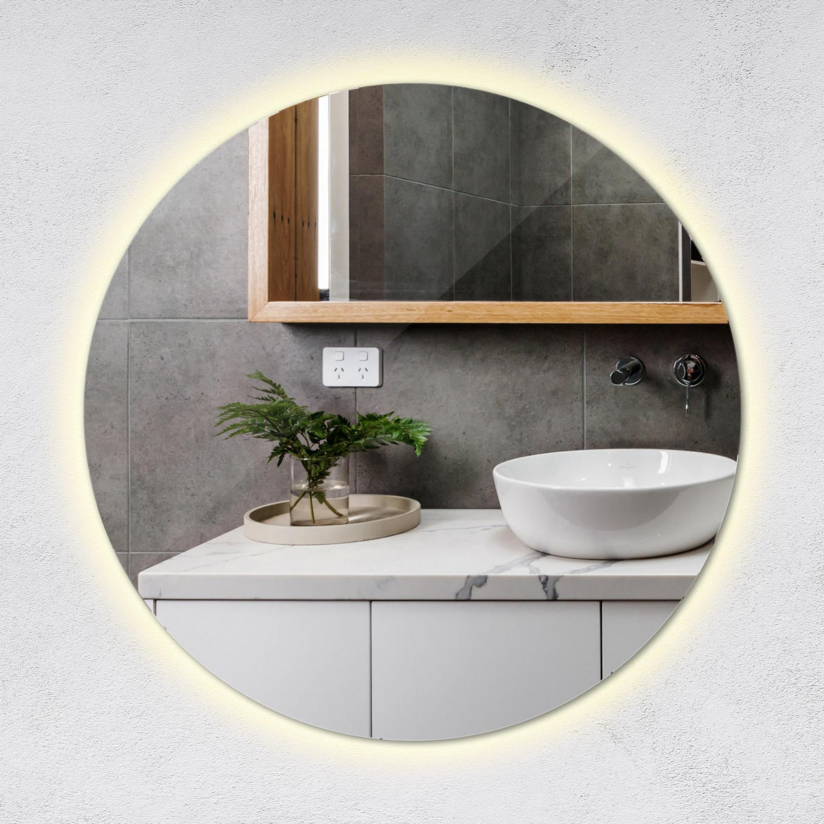LED SPIEGEL 60 cm Runder Warmweiß 3000 K - Blaugrau, Glas (60/60/2.4cm) - TULUP