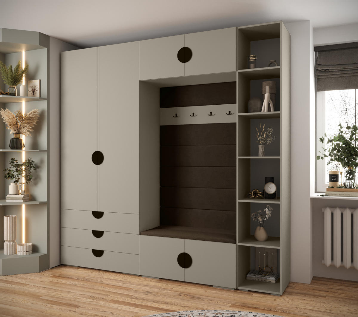 GARDEROBEN-SET 236,7/240/47 - Kaschmir/Schwarz, Holz/Kunststoff (240/236.7/47cm) - Abiks Möbel