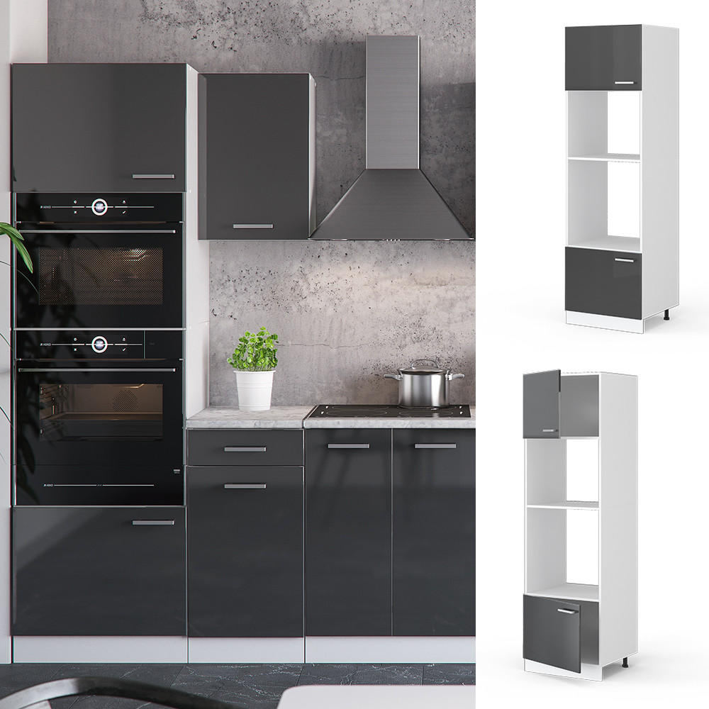 MIKROWELLENSCHRANK R-Line Anthrazit Hochglanz 60 cm - Schwarz Hochglanz/Anthrazit, Holzwerkstoff (60/206.8/57.2cm) - Vicco